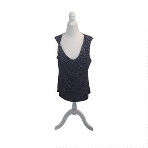 Calvin Klein Large Navy Blue Polka Dot Cowl Neckline Sleeveless Top
